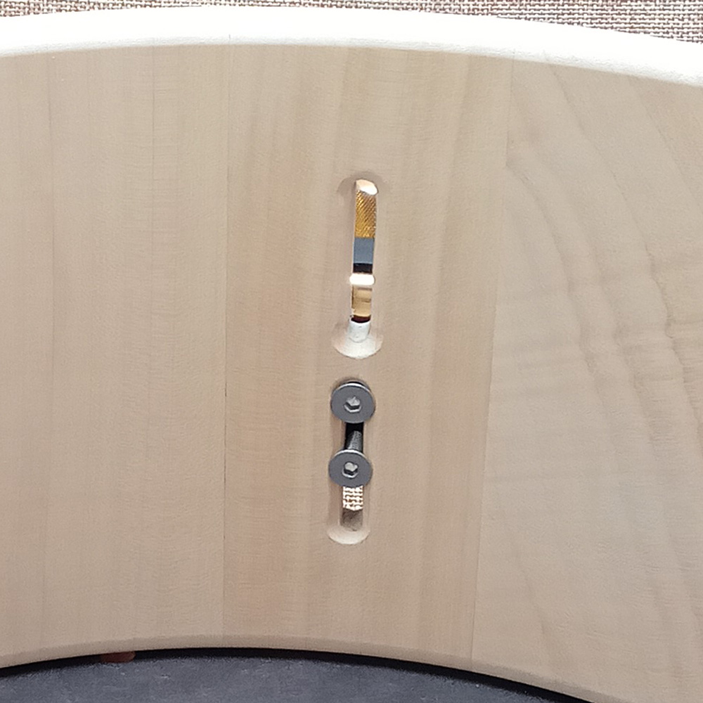 Solid Maple stave snaredrum shell, sunburst, with universal hardware slots