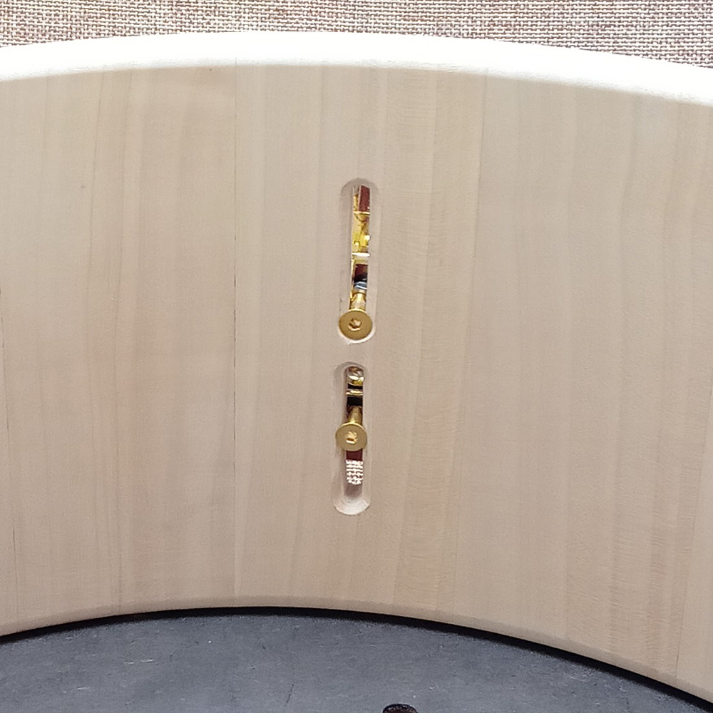 Solid Maple stave snaredrum shell, sunburst, with universal hardware slots