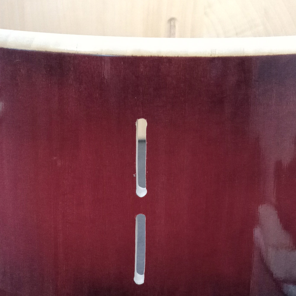 Solid Maple stave snaredrum shell, sunburst, with universal hardware slots