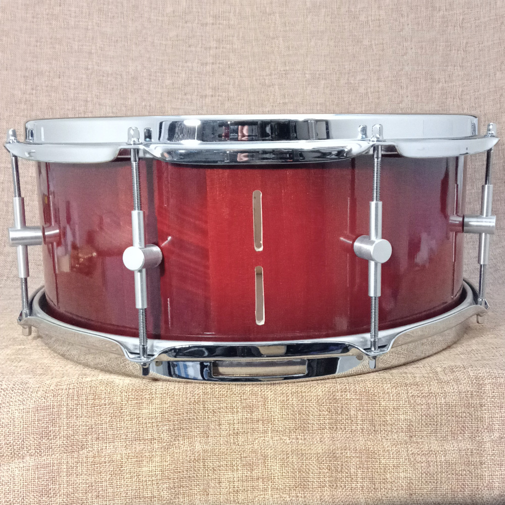 Solid Maple stave snaredrum shell, sunburst, with universal hardware slots