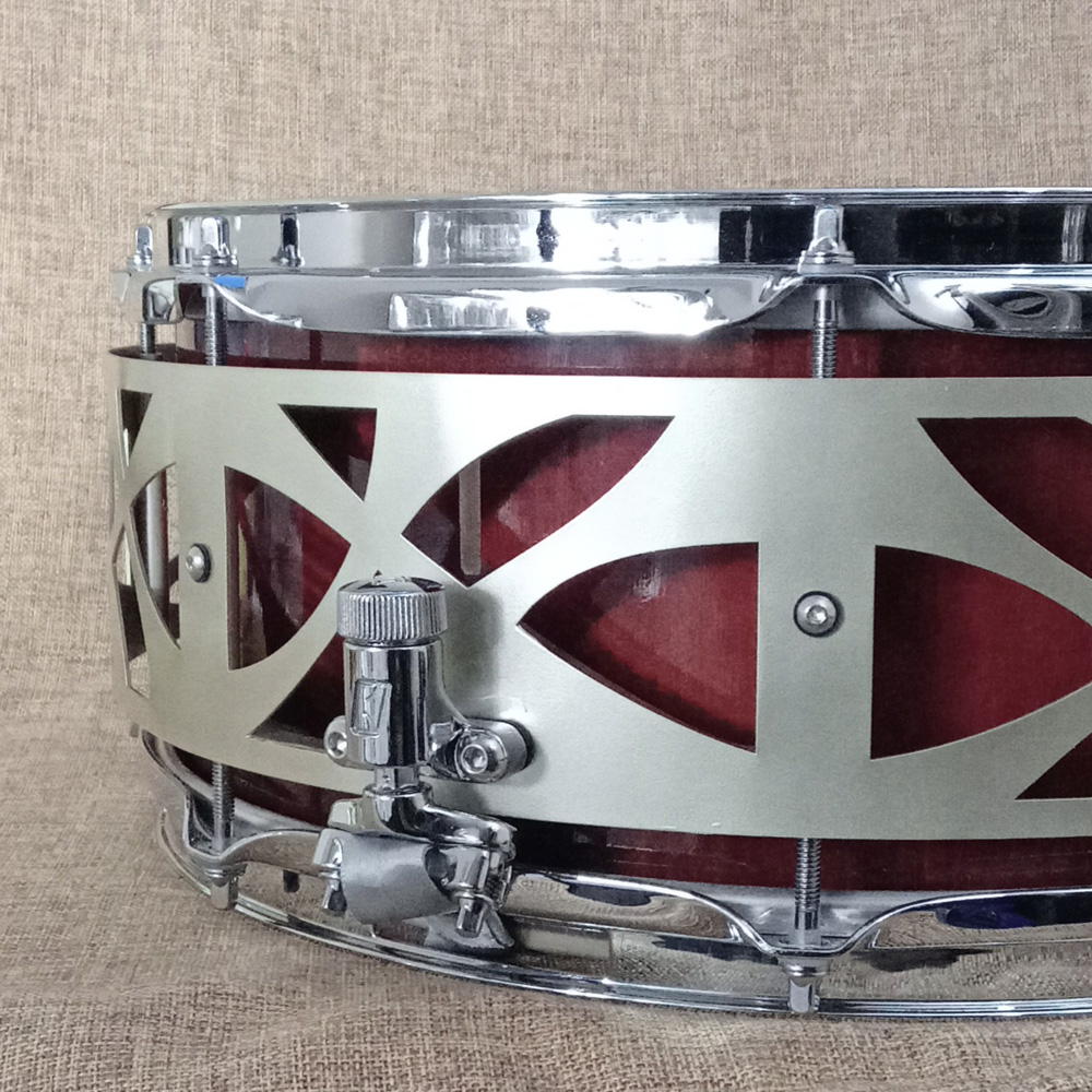 Solid Maple stave snaredrum shell, sunburst, with universal hardware slots