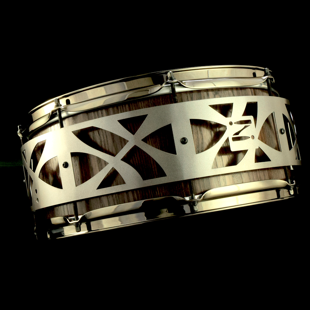 Fully free-floating snare with mid-grey hardware ring, ash stave shell 14x6 inches