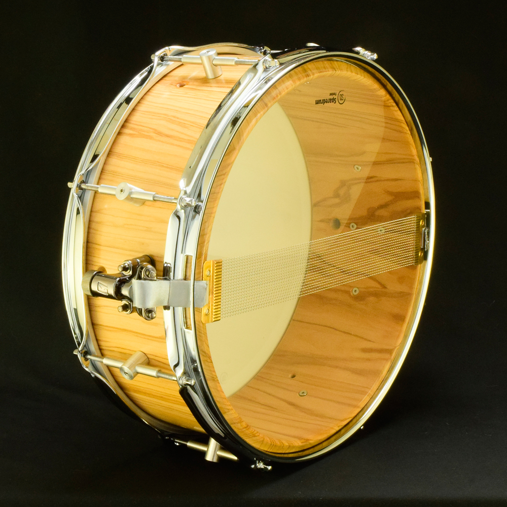 Olivewood snare with free-floating tube lugs