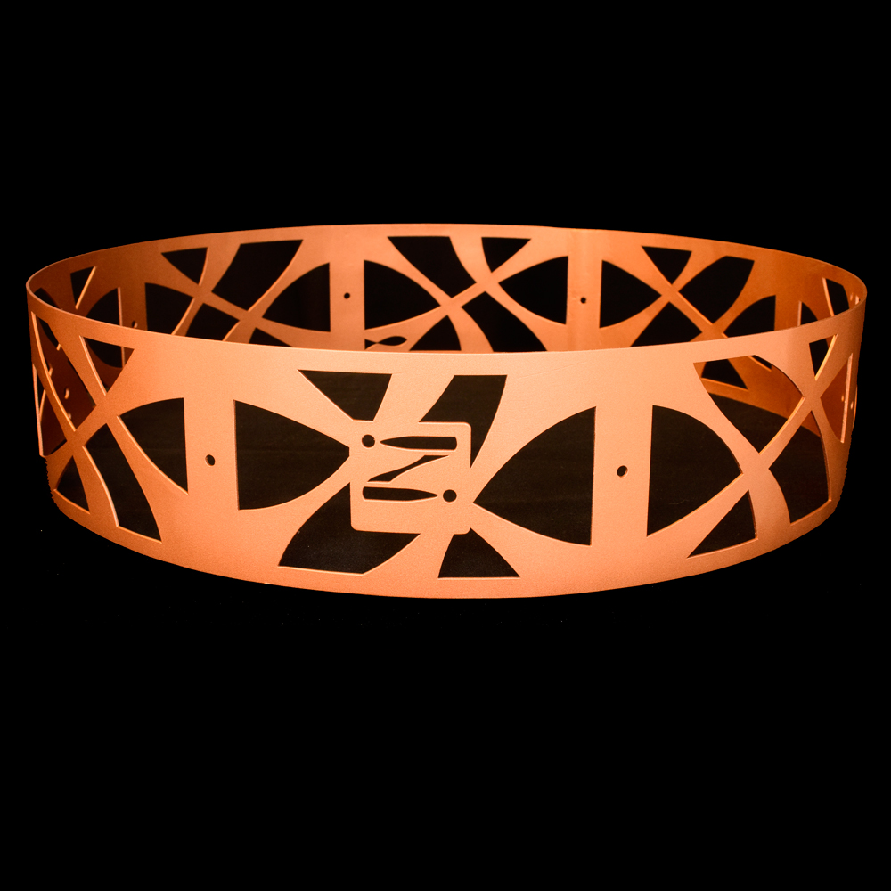 Free-floating system for snare drum, copper color